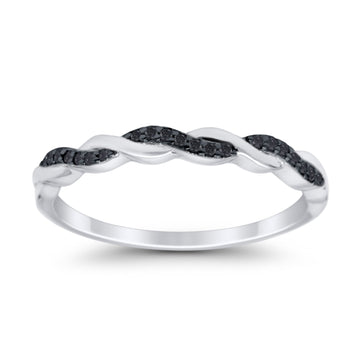 Half Eternity Infinity Twisted Band Rings Simulated Black CZ 925 Sterling Silver